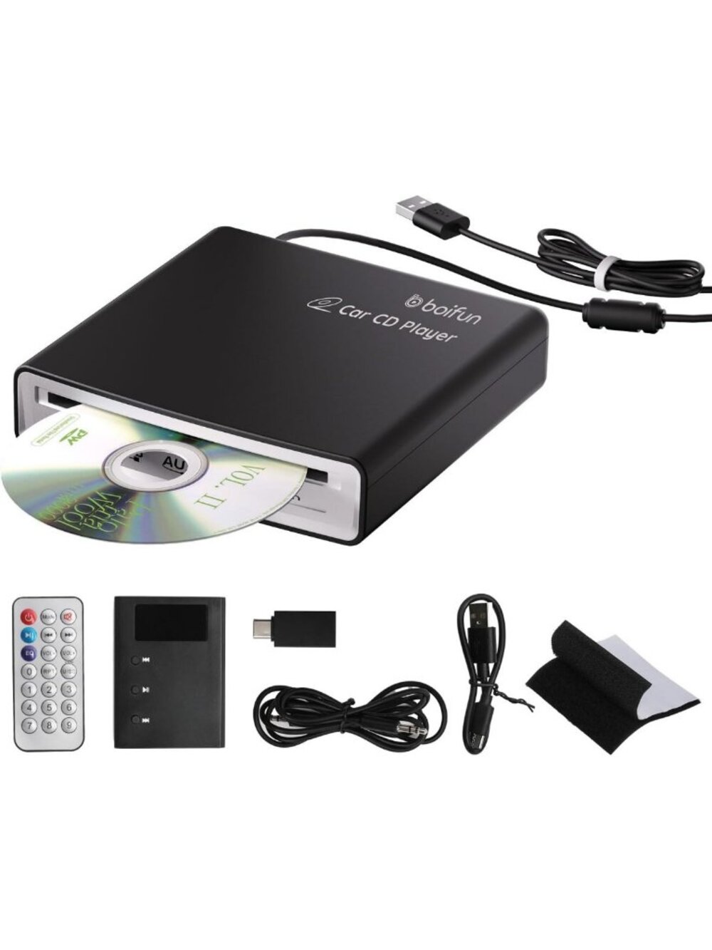 Portable CD Player for Car - USB Plug & Play, Anti-Skip, External Music Player